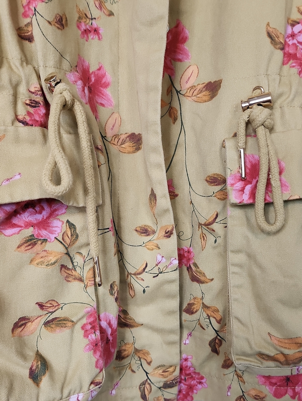 A Loves A Womens Light Olive Green Pink Floral Print Utility Jacket - Picture 3 of 14
